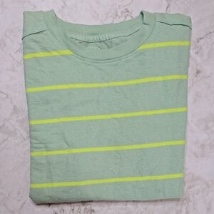 Cat & Jack Mint Green SHORT SLEEVE Sweatshirt with neon green  Stripes